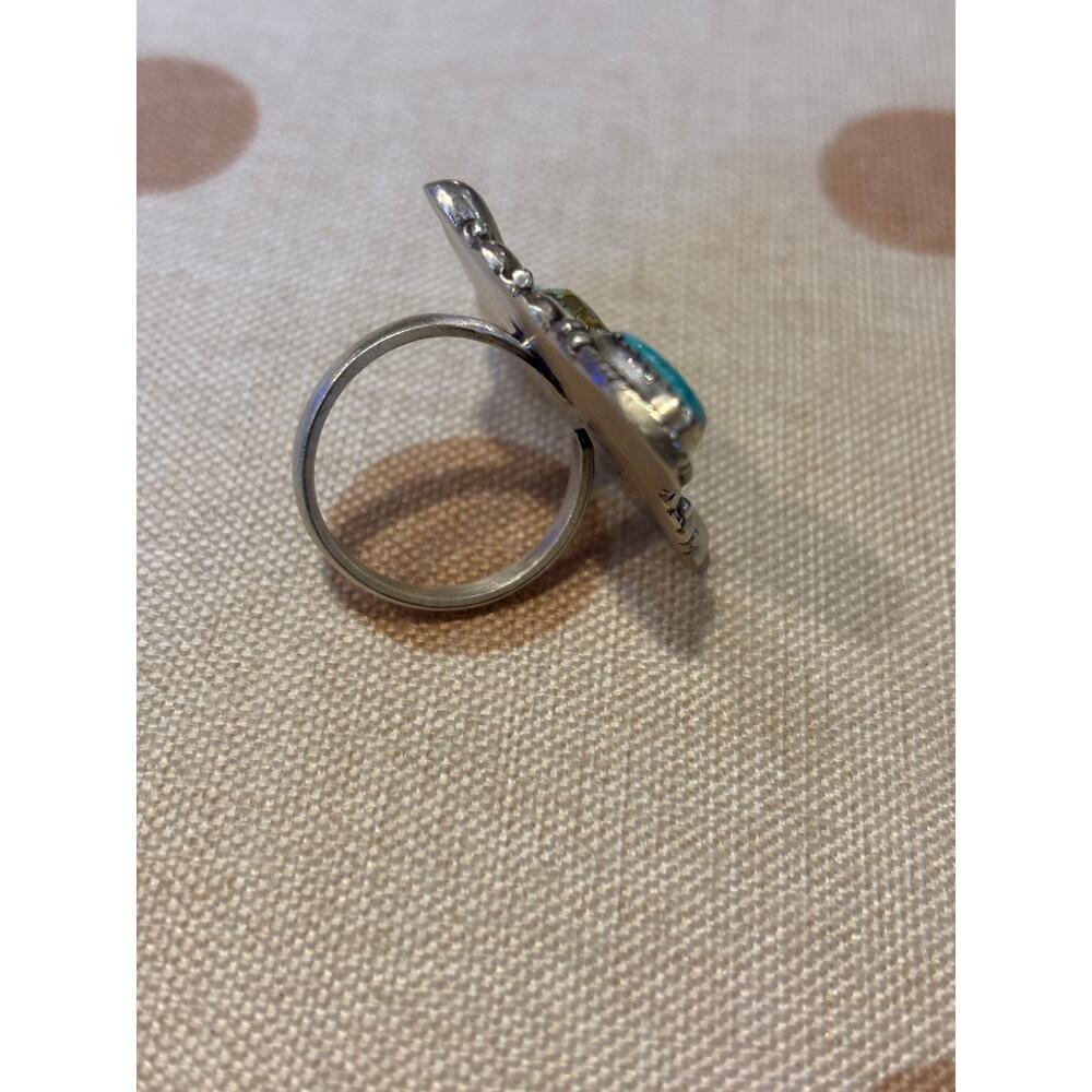 Number 8 Turquoise Three Stone Crawler Ring Sterling Silver - Picture 7 of 8